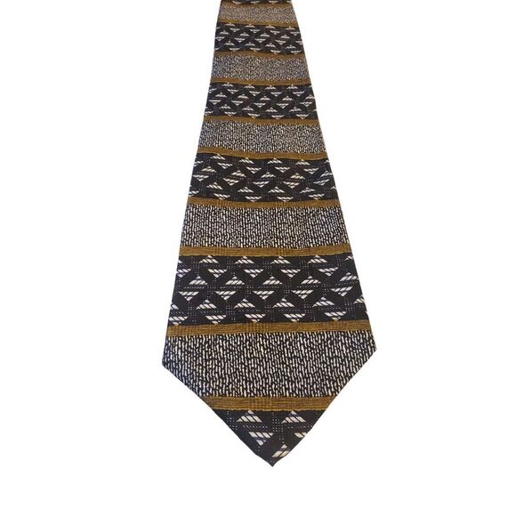 Vintage Les Impromptus Paris Tie Mens Black Geometric Stripes‎ Silk Long Necktie - Picture 1 of 11